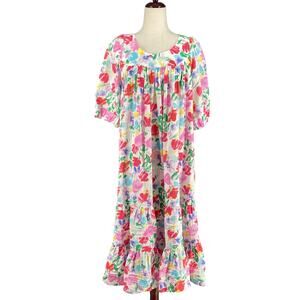 Vtg 80s 90s NOS Two Potato Watercolor Floral Tiered Muumuu Dress XS Granny Chic